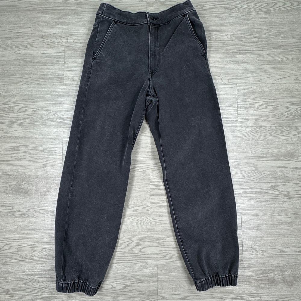 Express Women Jogger Jeans Super High Rise Washed Black 6 Elastic Cuffs Stretch‎